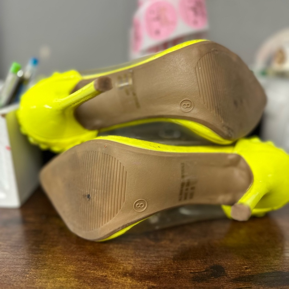 Wild Diva Neon Lime Studded Clear Side Stiletto Heels - Picture 7 of 9